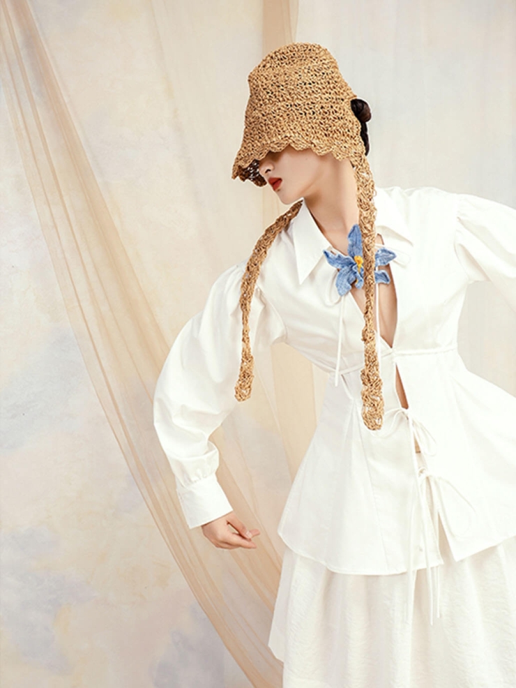 Orchid Crochet White Cotton Shirt