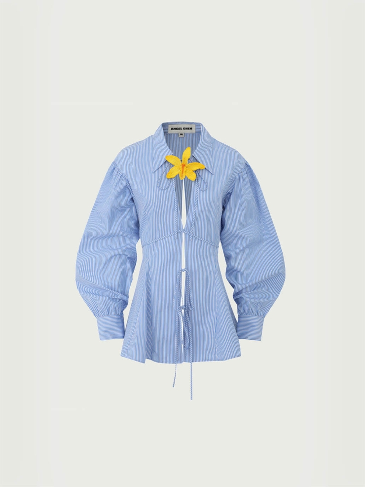 Orchid Crochet Blue Stripes Cotton Shirt