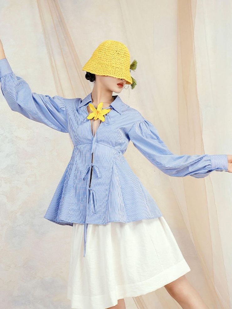 Orchid Crochet Blue Stripes Cotton Shirt