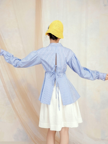 Orchid Crochet Blue Stripes Cotton Shirt