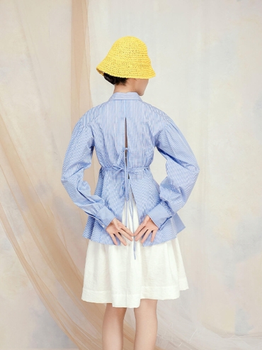 Orchid Crochet Blue Stripes Cotton Shirt