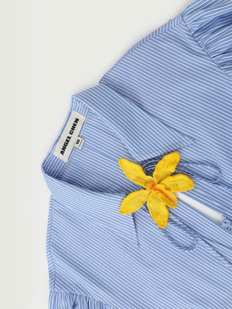 Orchid Crochet Blue Stripes Cotton Shirt