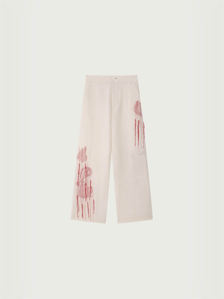 Red Lace Detail Silk Layers Trousers