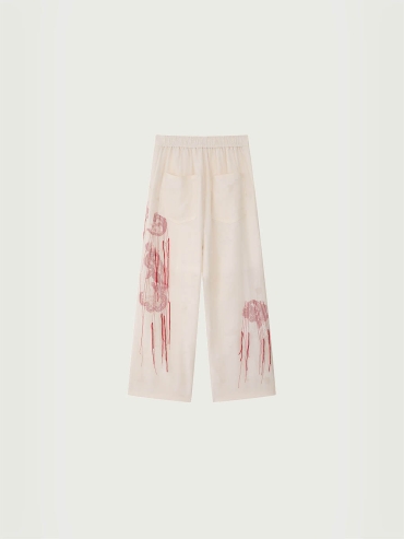 Red Lace Detail Silk Layers Trousers