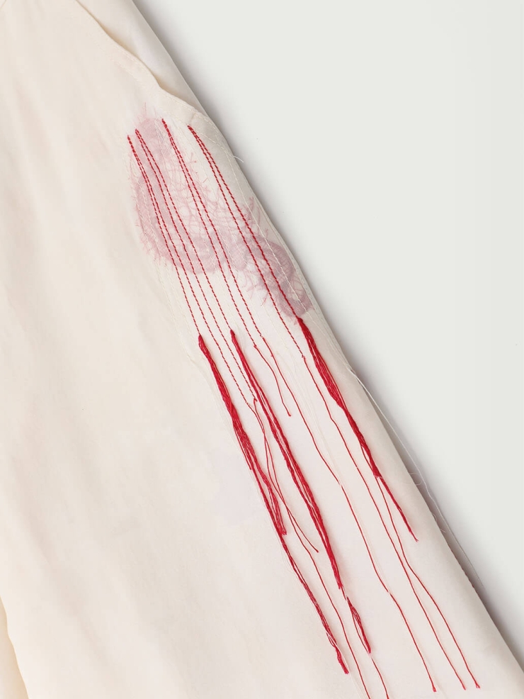 Red Lace Detail Silk Layers Trousers