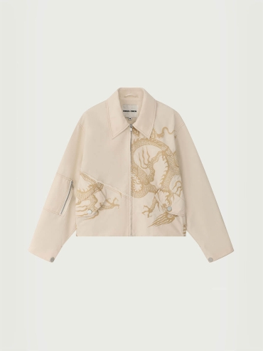 Cream Cotton Dragon Embroidery Jacket