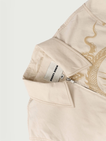 Cream Cotton Dragon Embroidery Jacket