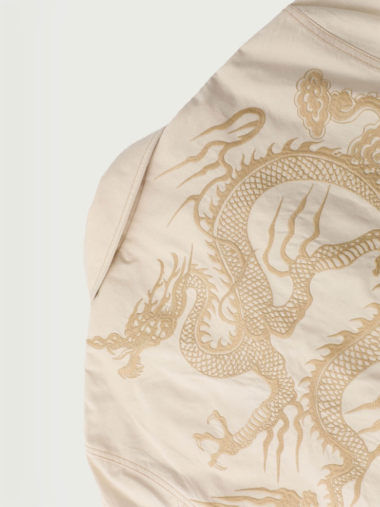 Cream Cotton Dragon Embroidery Jacket