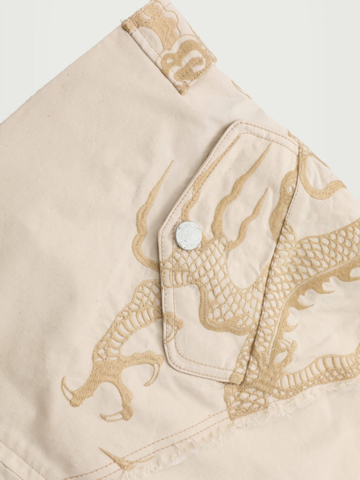 Cream Cotton Dragon Embroidery Jacket