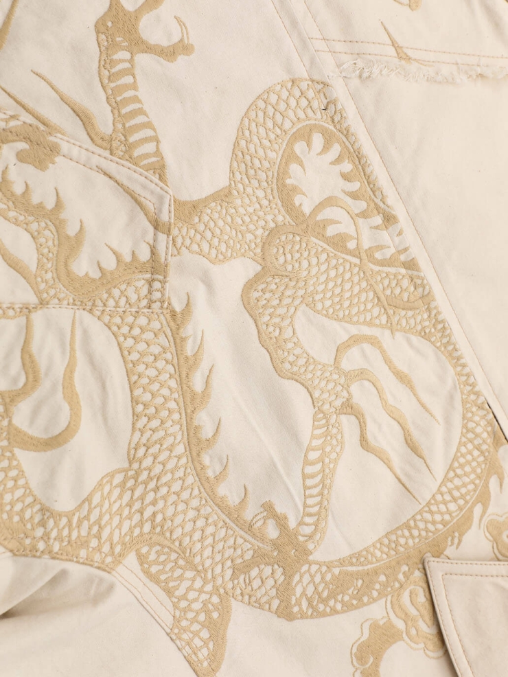 Cream Cotton Dragon Embroidery Jacket