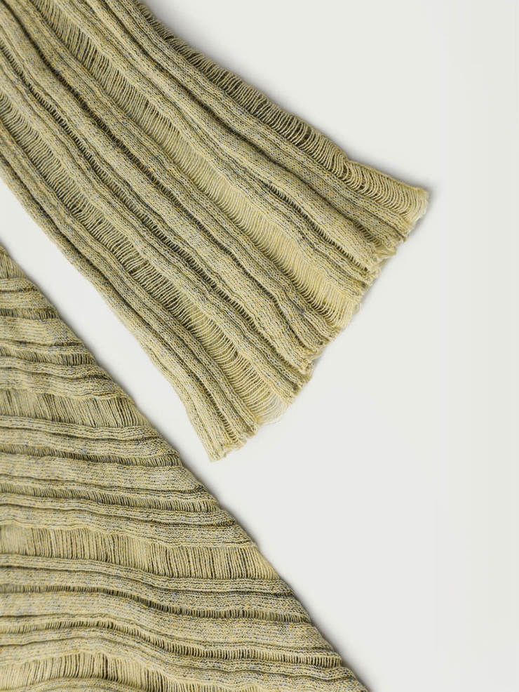 Yellow Drapery Distressed Knit Top