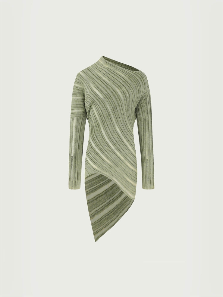 Green Drapery Distressed Knit Top