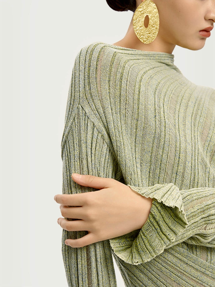 Green Drapery Distressed Knit Top