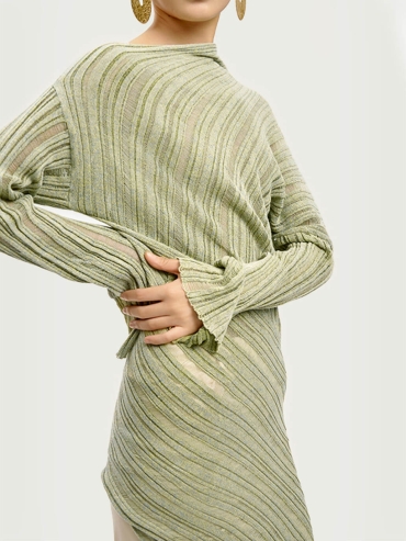 Green Drapery Distressed Knit Top