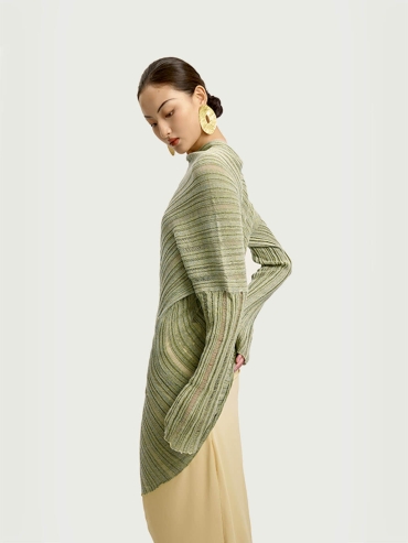 Green Drapery Distressed Knit Top