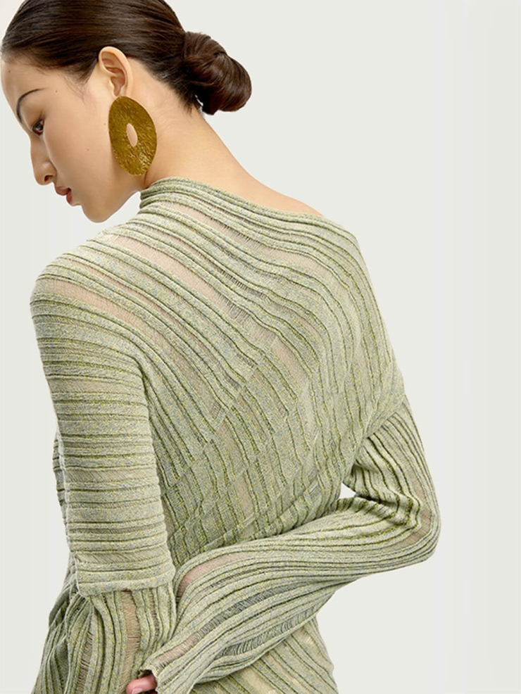 Green Drapery Distressed Knit Top