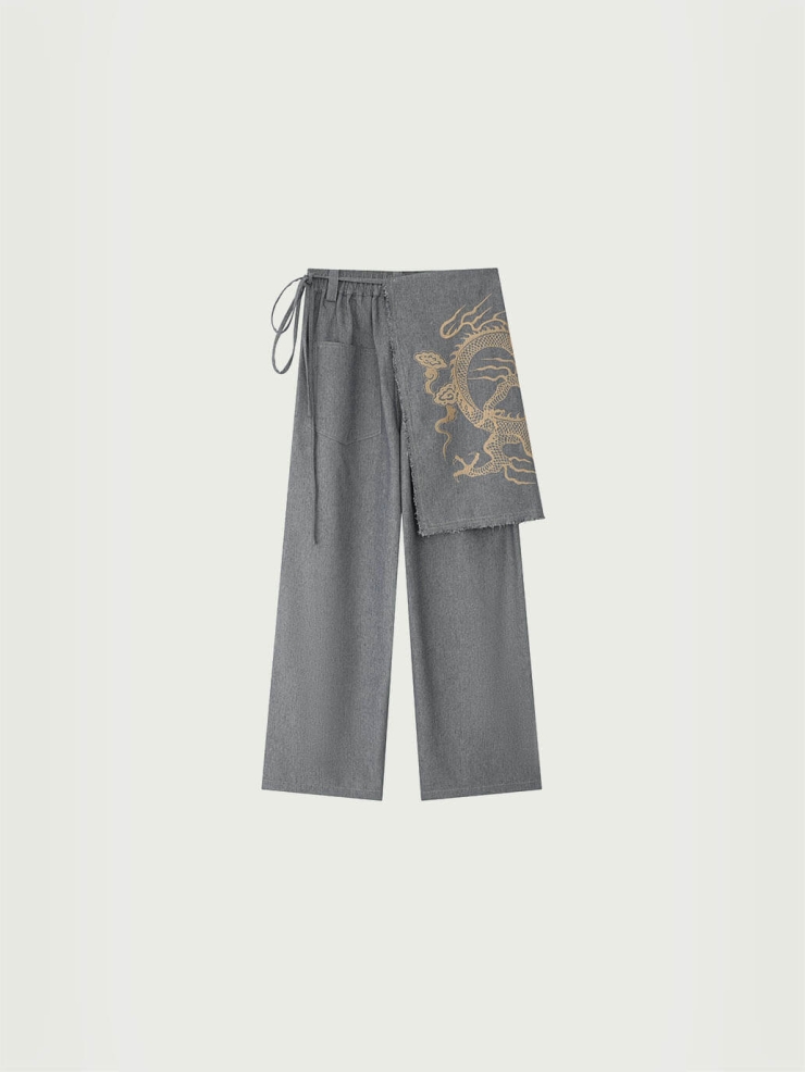 Blue dragon embroidery jeans