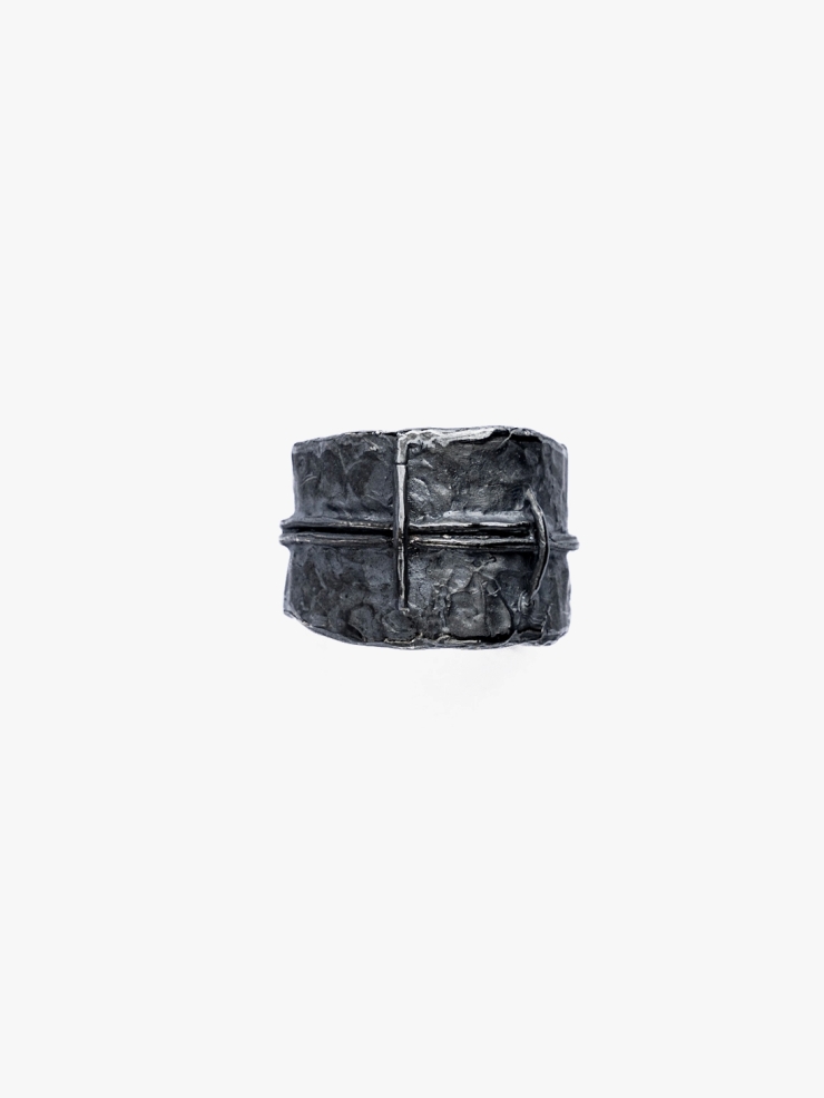 M.WONG Nestling Collection Black Silver Ring