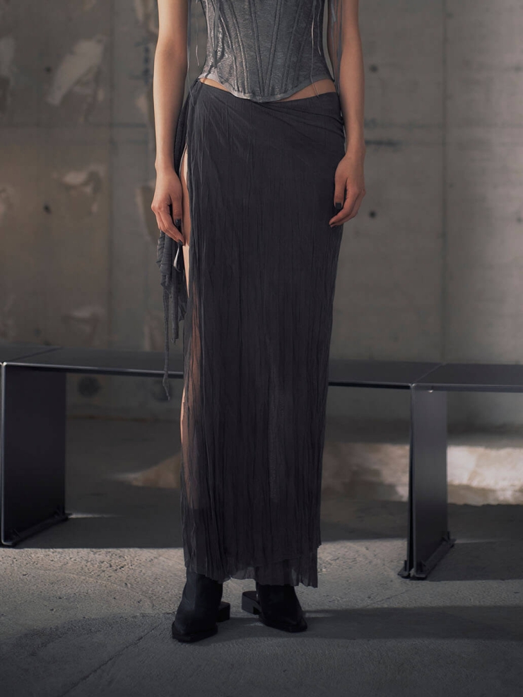 Grey sumi inner knit wrinkle finished skirt