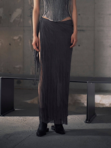 Grey sumi inner knit wrinkle finished skirt