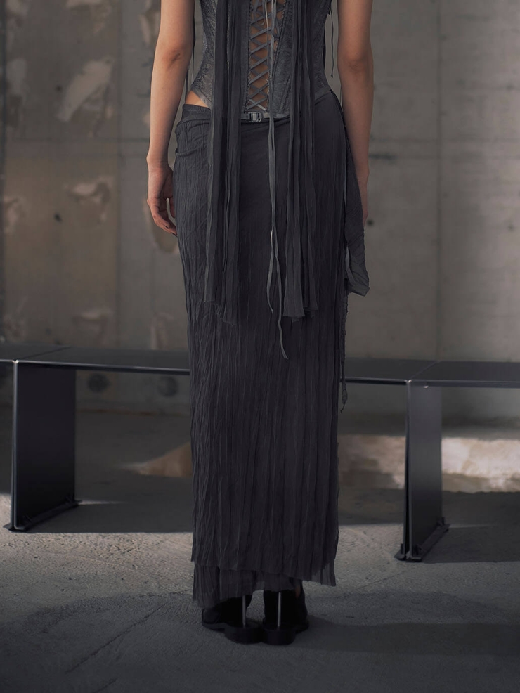 Grey sumi inner knit wrinkle finished skirt
