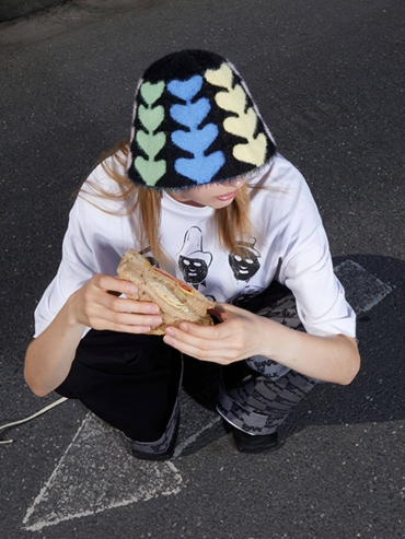 Black Rainbow Color Heart Knit Hat