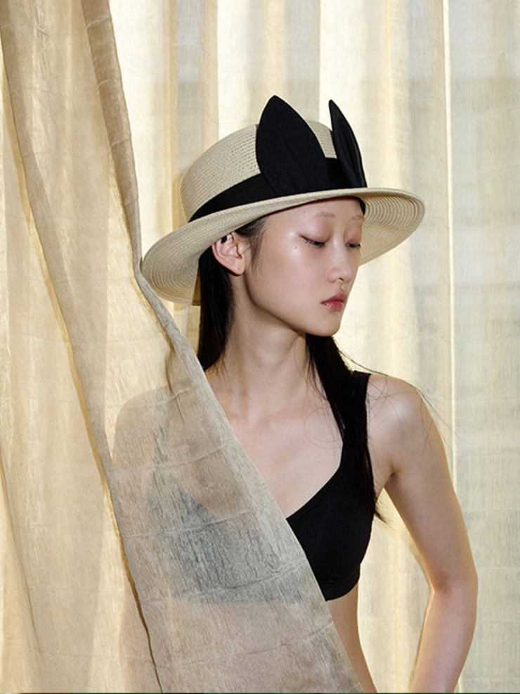 Beige Cat Ear Straw Hat