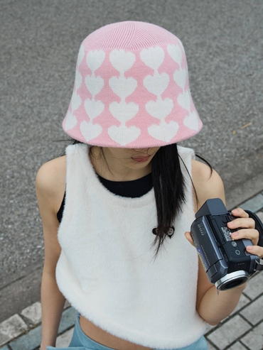 Pink and White Knit Hat