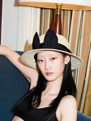 Beige Cat Ear Straw Hat