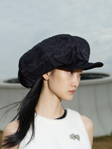 Black Quilted Cotton Fedora Hat