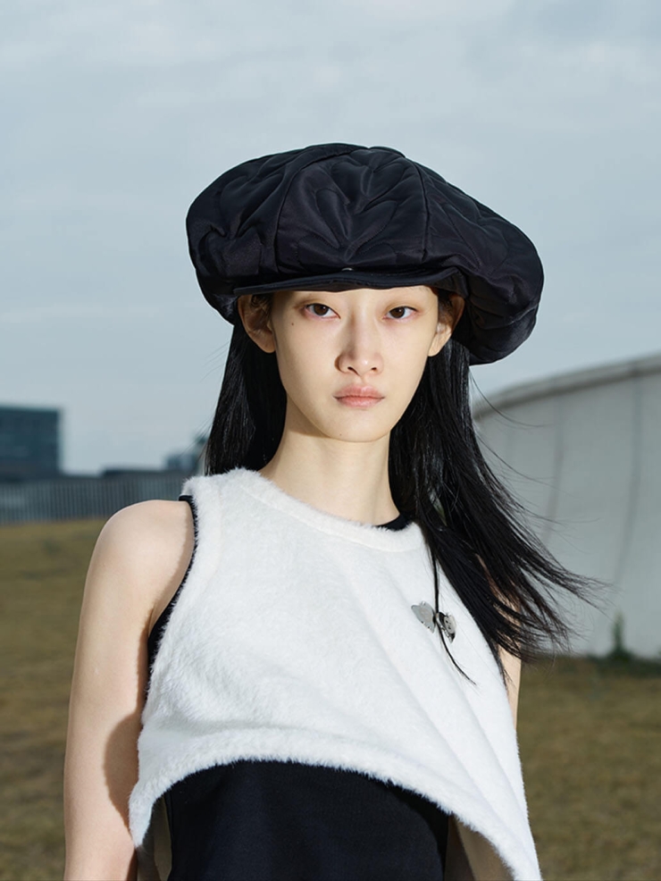 Black Quilted Cotton Fedora Hat