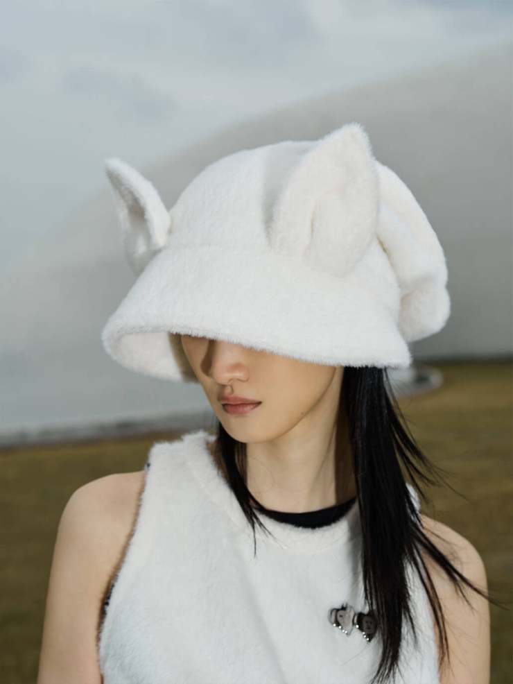 White Cat Ear Stacked Hat