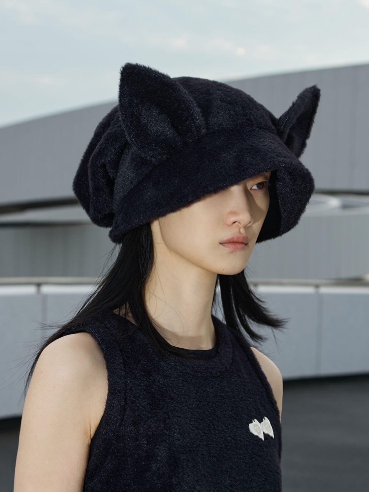 Black Cat Ear Stacked Hat