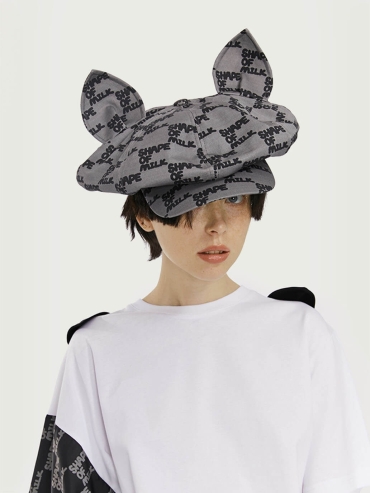 Gray Logo Printed Cat Ears Hat