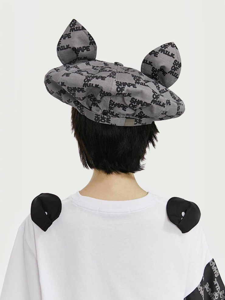 Gray Logo Printed Cat Ears Hat