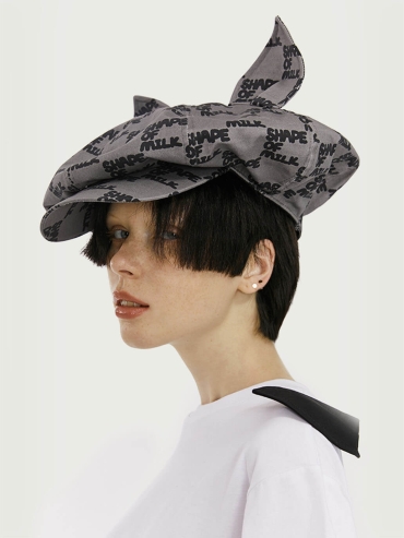 Gray Logo Printed Cat Ears Hat