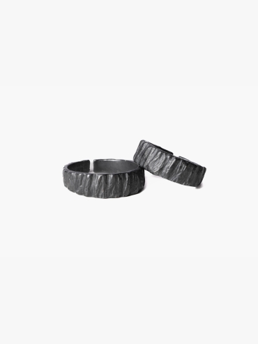 M.WONG Wood Collection Black Silver Ring