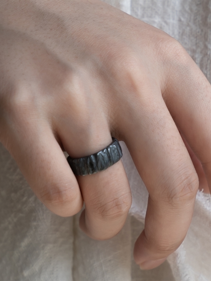 M.WONG Wood Collection Black Silver Ring