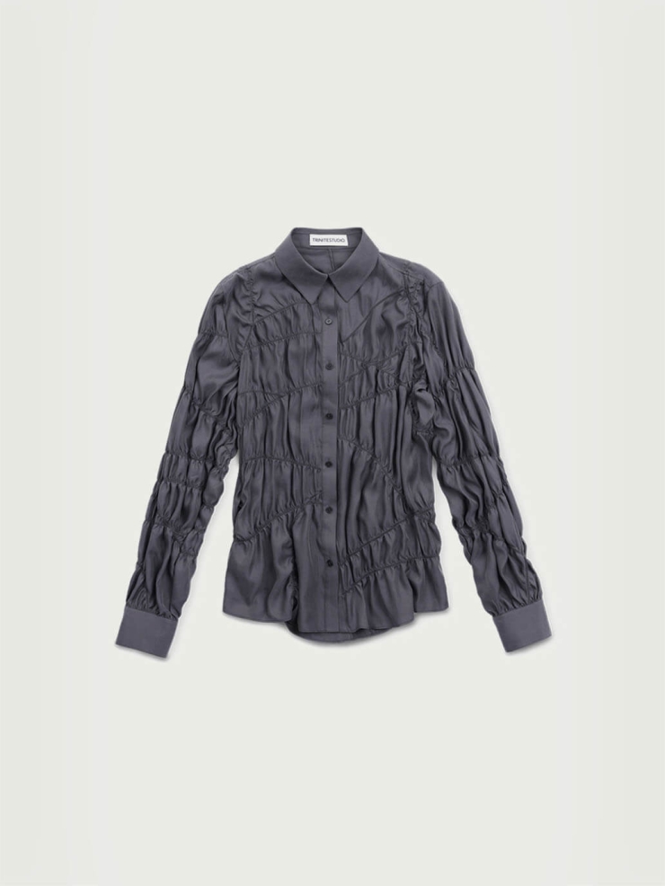 Grey Asymmetric Crinkled Shirt