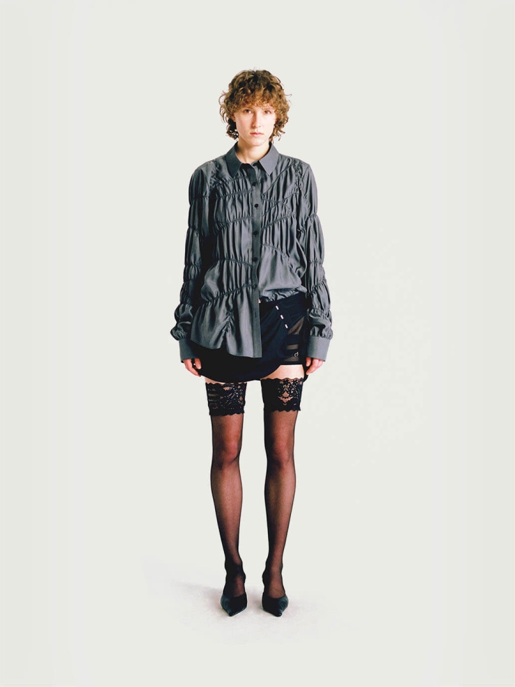 Grey Asymmetric Crinkled Shirt