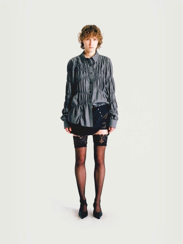 Grey Asymmetric Crinkled Shirt