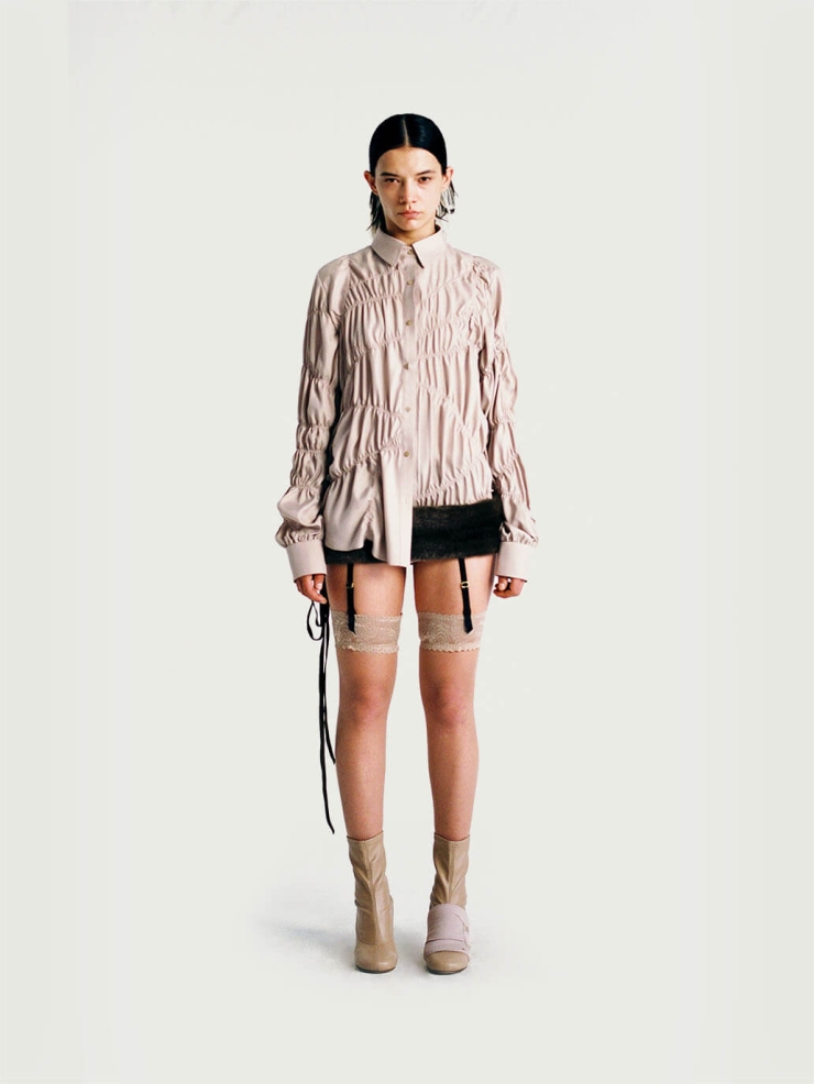 Pink Asymmetric Crinkled Shirt