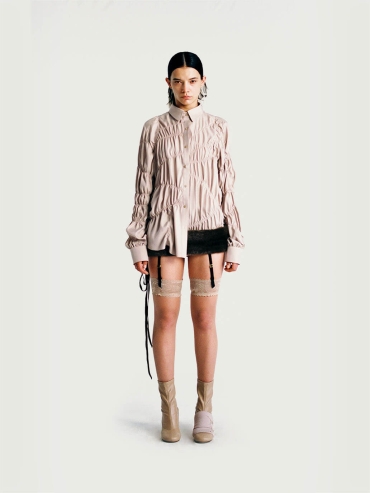 Pink Asymmetric Crinkled Shirt