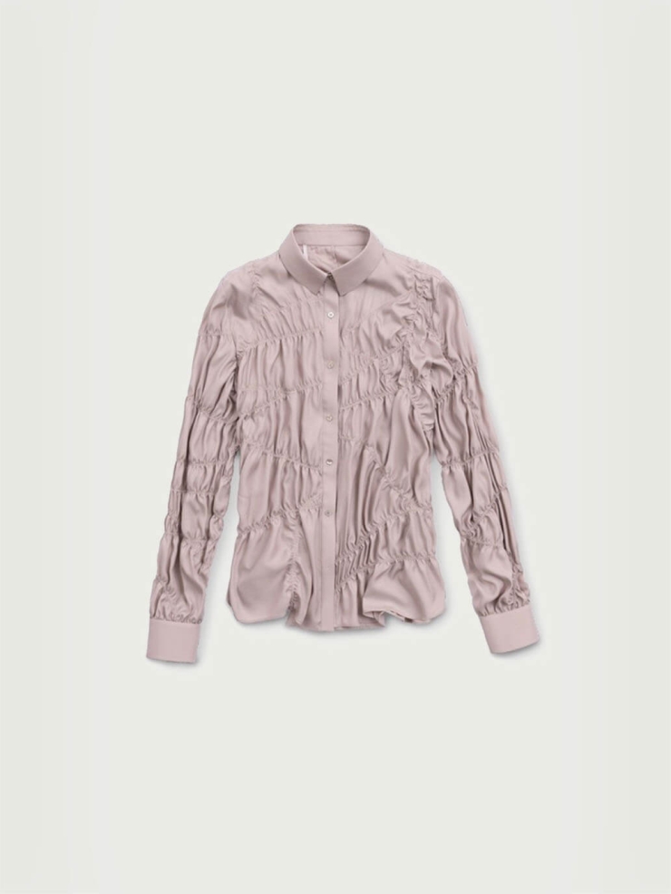 Pink Asymmetric Crinkled Shirt