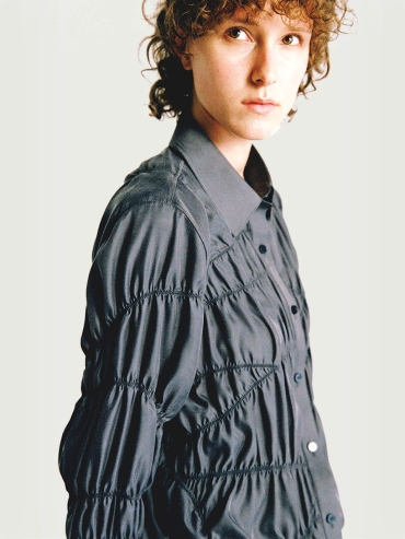 Grey Asymmetric Crinkled Shirt
