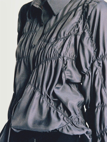 Grey Asymmetric Crinkled Shirt