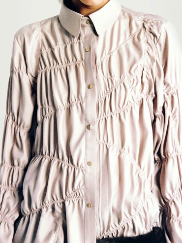 Pink Asymmetric Crinkled Shirt