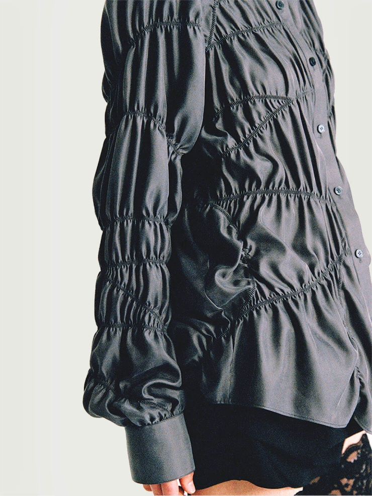 Grey Asymmetric Crinkled Shirt