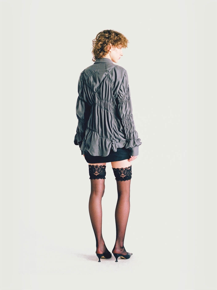 Grey Asymmetric Crinkled Shirt