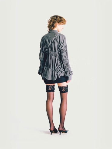 Grey Asymmetric Crinkled Shirt
